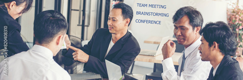 Banner Diversity multiethnic team group of business people Present meeting conference room brainstorm. Multicultural Teamwork collaborate team people meeting together trust partner with copy space.