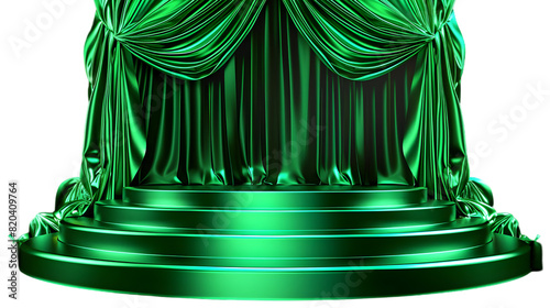 Green podium background fabric product curtain cloth cosmetic isolated on a transparent background cut out. 