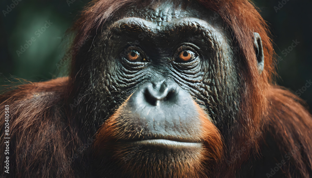 Serene orangutan portrait highlighting the gentle nature of these great apes Serene orangutan portrait highlighting the gentle nature of these great apes