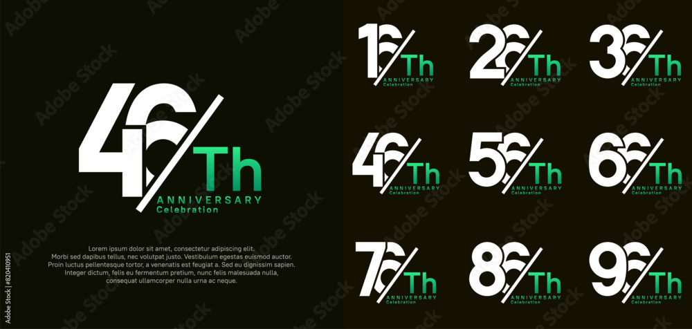 anniversary logo style vector set with slash white and green color can be use for celebration