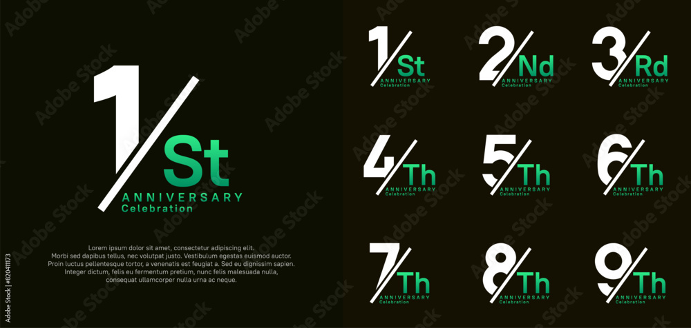 anniversary logo style vector set with slash white and green color can be use for celebration