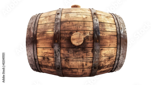 Wooden barrel isolated on a transparent background cut out. 