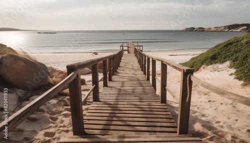 Wooden walkway leading to the beach on the island of Sardinia photo