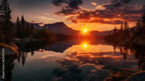 Sunset over the lake in Glacier National Park  Montana  USA