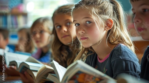 Educational setting. students actively participating in classroom reading activities