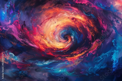 Vibrant swirls of color dance across a cosmic canvas  evoking feelings of wonder and possibility. 