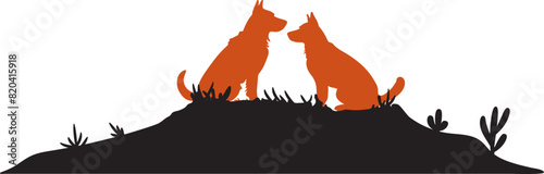 Hand-drawn silhouette of 2 dogs