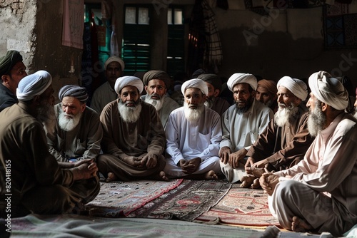 Islamic scholars discussing the significance of the New Year in a gathering. photo