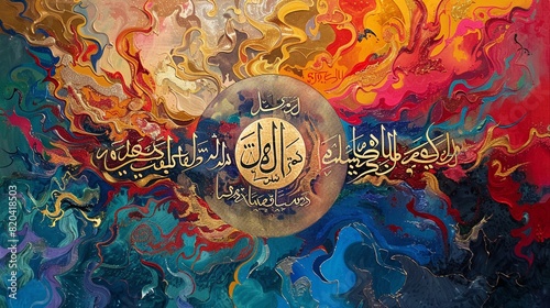 Traditional calligraphic artwork with verses from the Quran about new beginnings. photo