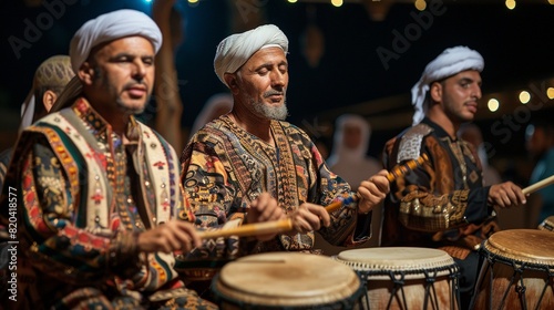 Traditional Islamic drummers performing during a cultural event for the New Year.