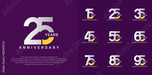 anniversary logotype vector set with silver and yellow color for special celebration day