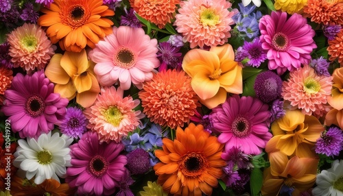 Vibrant Multi-Colored Floral Arrangement Background © GeorgV