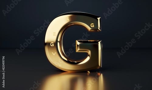 g capital letter in metallic gold on a dark background photo