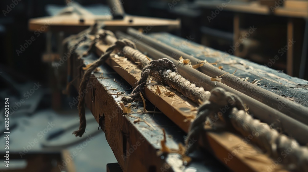 Skilled craftsmen in uniforms meticulously apply glue to wooden sticks at the production site. Attention to detail in the world of woodworking Skilled craftsmen in uniforms meticulously apply glue to wooden sticks at the production site. Attention to detail in the world of woodworking
