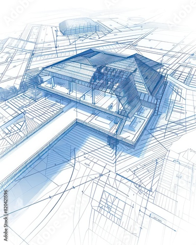 blueprint of a construction project with a 3d digital architectural drawing style