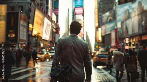 Businessman navigating through the energetic chaos of New York City