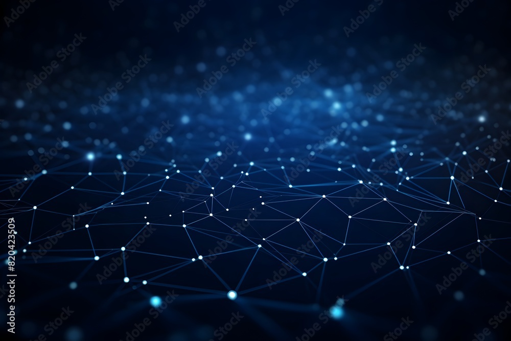 Futuristic Dark Blue Technical Background with Interconnected Digital Particles and Lines Futuristic Dark Blue Technical Background with Interconnected Digital Particles and Lines