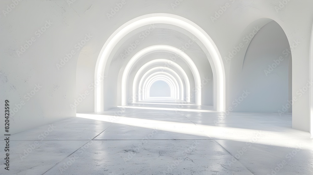 Illuminated Architectural Archway in Minimalist White Corridor Interior