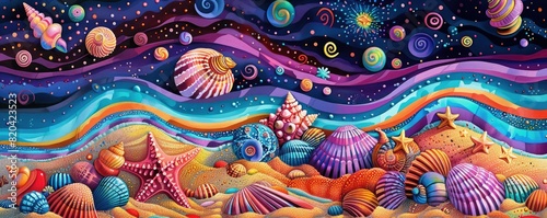 An abstract painting of a beach scene