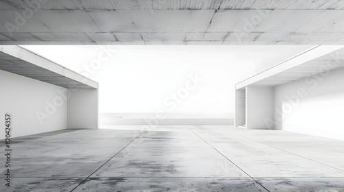 Wide Open White Minimal Architecture Building Background with Concrete Floor and Copy Space