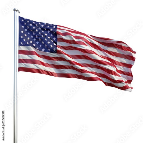 american flag waving on a white background 