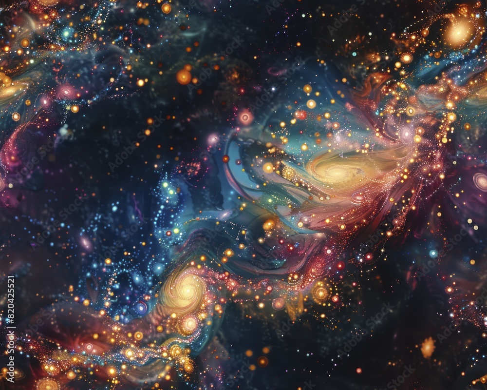 Abstract art of a galaxy with UFOs creating a symphony of sparkle and light, vibrant and otherworldly Abstract art of a galaxy with UFOs creating a symphony of sparkle and light, vibrant and otherworldly