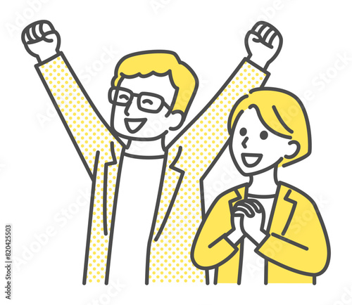 illustration of young man and woman in business suit