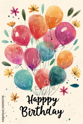 happy birthday greeting card illustration, very artistic and vintage 