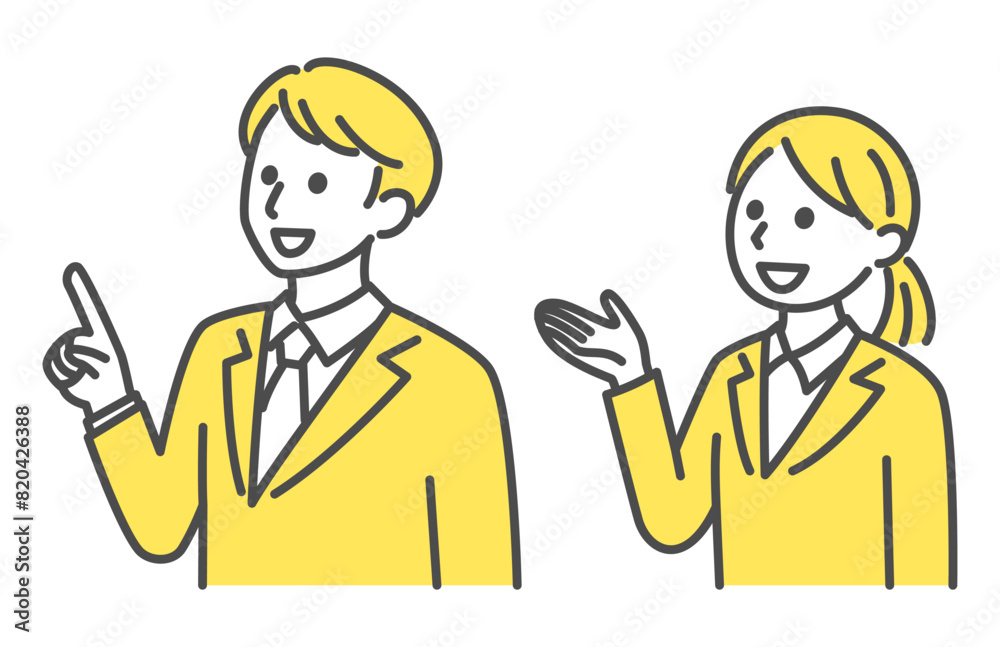 illustration of young man and woman in business suit