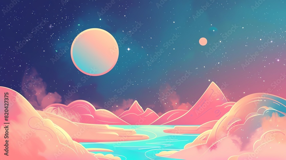 Extraterrestrial flat design top view theme distant planet water color Monochromatic Color Scheme Extraterrestrial flat design top view theme distant planet water color Monochromatic Color Scheme