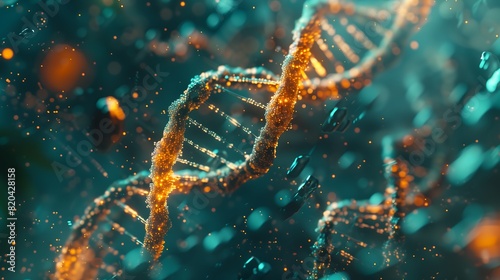 DNA genome blue background. bio, technology 04 photo