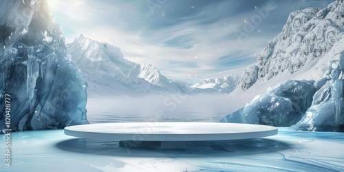 Ice background podium cold winter snow product platform floor frozen mountain iceberg