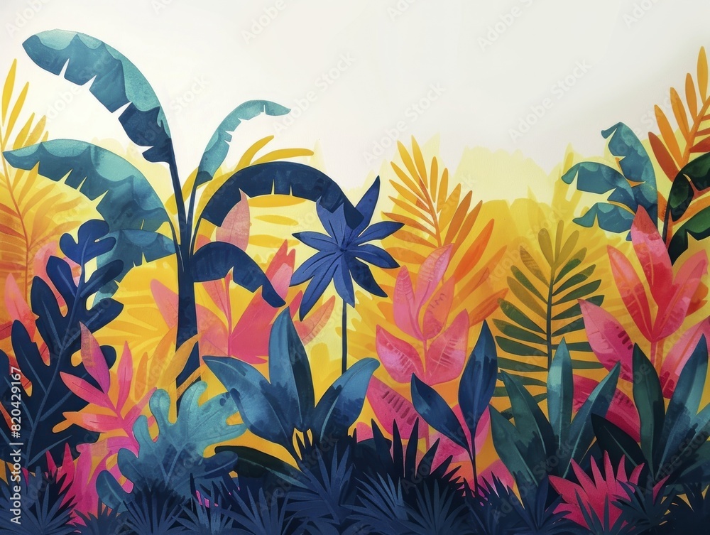 vibrant tropical leaves and flowers in a jungle setting vibrant tropical leaves and flowers in a jungle setting