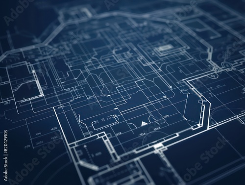 blueprint of a building construction site on a dark background 