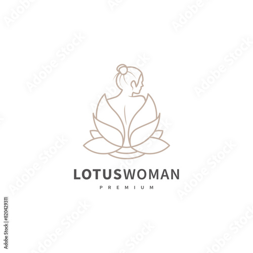 lotus flower and beautiful woman vector illustration for beauty body skin care logo design