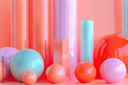 abstract geometric cylindrical objects and spheres with vivid colors
