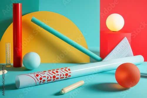 abstract geometric cylindrical objects with vivid colors 