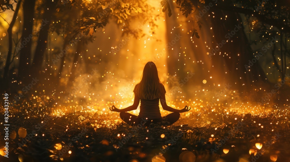 Women practice yoga meditation in nature, reaching mindfulness, spiritual awareness and nirvana. Women practice yoga meditation in nature, reaching mindfulness, spiritual awareness and nirvana.