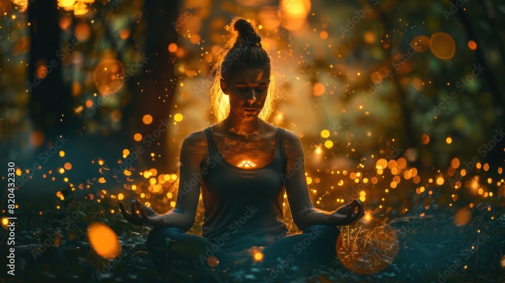 Women practice yoga meditation in nature, reaching mindfulness, spiritual awareness and nirvana. Women practice yoga meditation in nature, reaching mindfulness, spiritual awareness and nirvana.