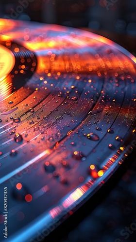 An abstract view of a vinyl record with blue and purple colors.  photo
