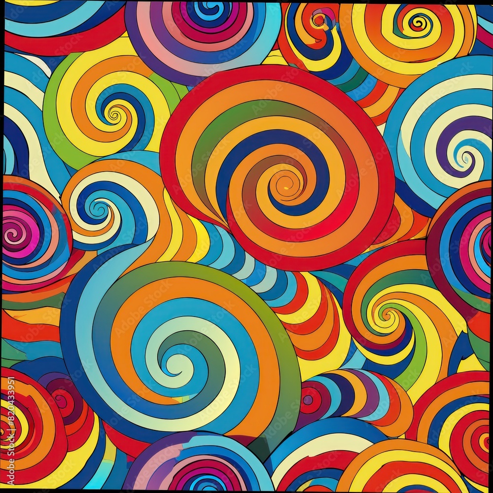 Seamless pattern of psychedelic swirls and spirals in vibrant rainbow colors, evoking the spirit of the 1960s, Generative AI Seamless pattern of psychedelic swirls and spirals in vibrant rainbow colors, evoking the spirit of the 1960s, Generative AI