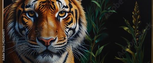 A gleaming endangered species  its intricate patterns and vibrant colors tell a tale of natural beauty on the brink of extinction. This acrylic painting captures the magnificence of a majestic tiger  