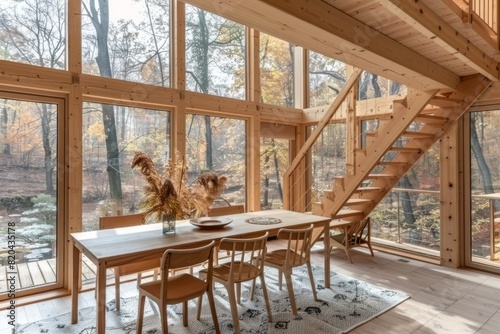 Dining room decorate with wooden. Scandinavian interior design