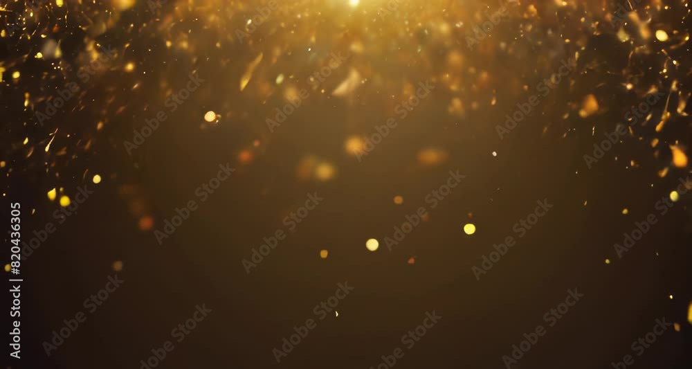 Abstract glittering gold background with shiny glossy sparkles. Gold particles and sequins and light bokeh	
