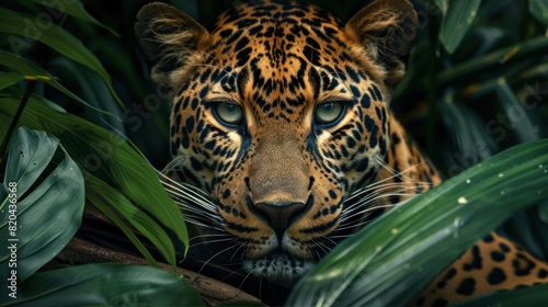Leopardo agazapado en la jungla a punto de atacar  creada con