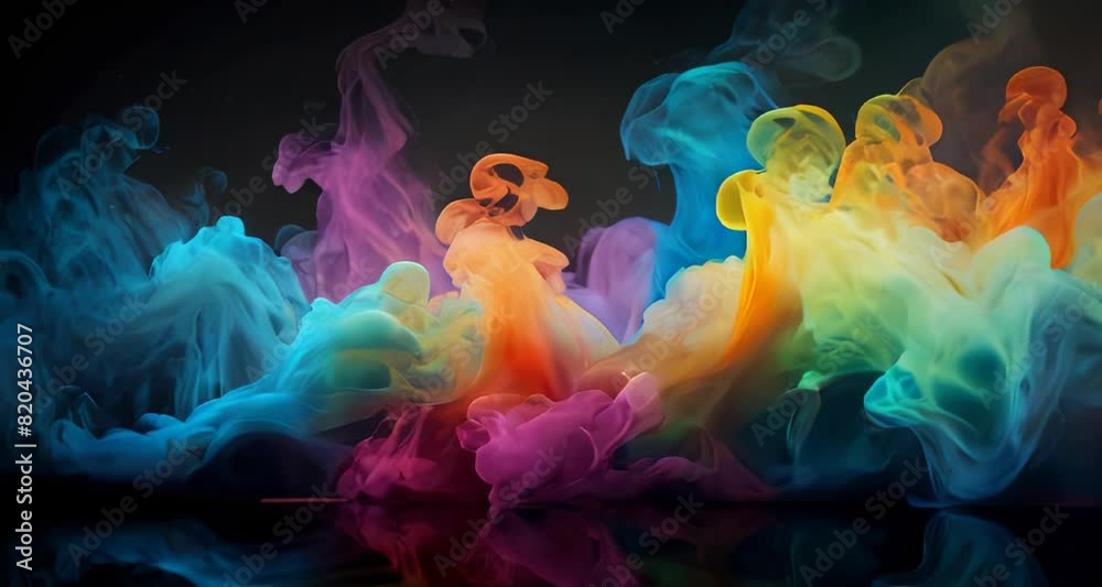 Dynamic dance of colorful smoke. Abstract waves of colored smoke ...