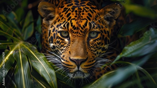 Leopardo agazapado en la jungla a punto de atacar  creada con