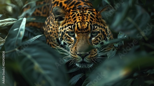 Leopardo agazapado en la jungla a punto de atacar  creada con