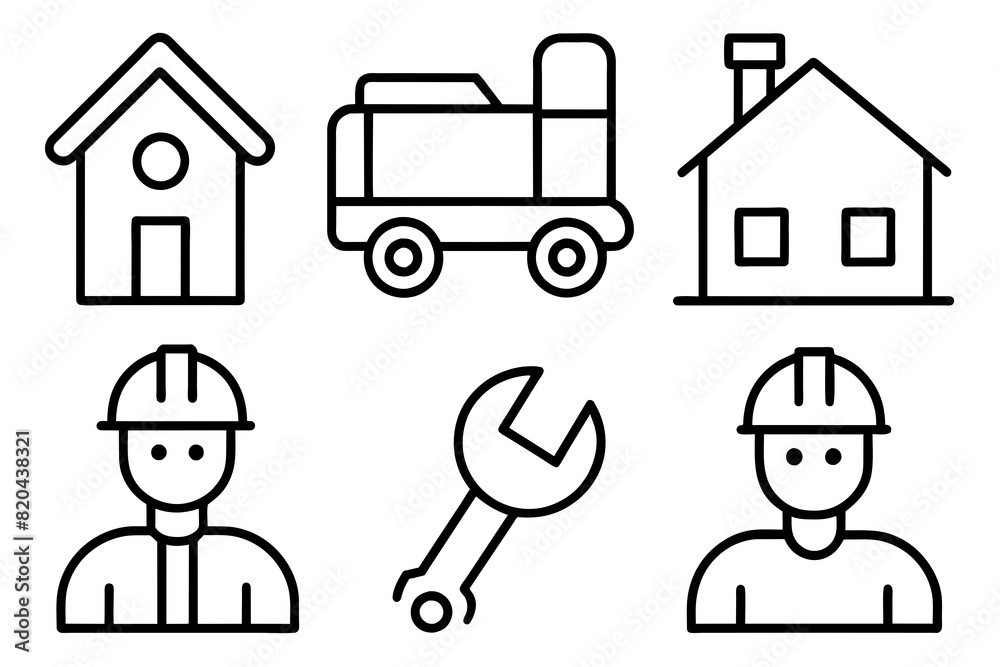 construction line icons vector silhouette illustration