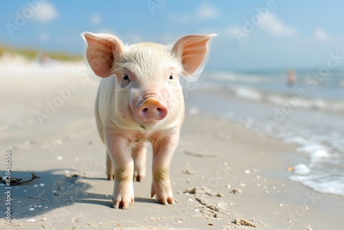 a pig is on the beach